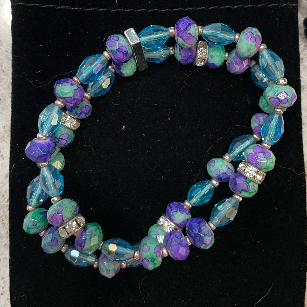 Vintage Napier Multicolor Beaded Double Strand Stretch Bracelet